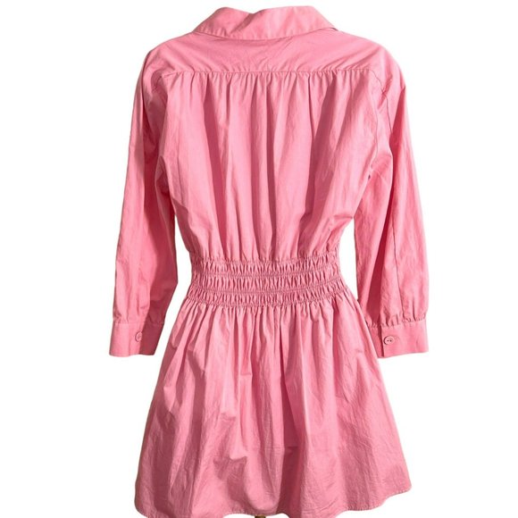 Zara women's Pink Long Sleeve Mini Dress Size Small Long Sleeve Collared Barbie - Picture 5 of 5